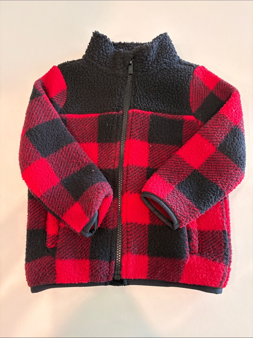 Toddler Red and Black Buffalo Check Sherpa Zip Jacket
